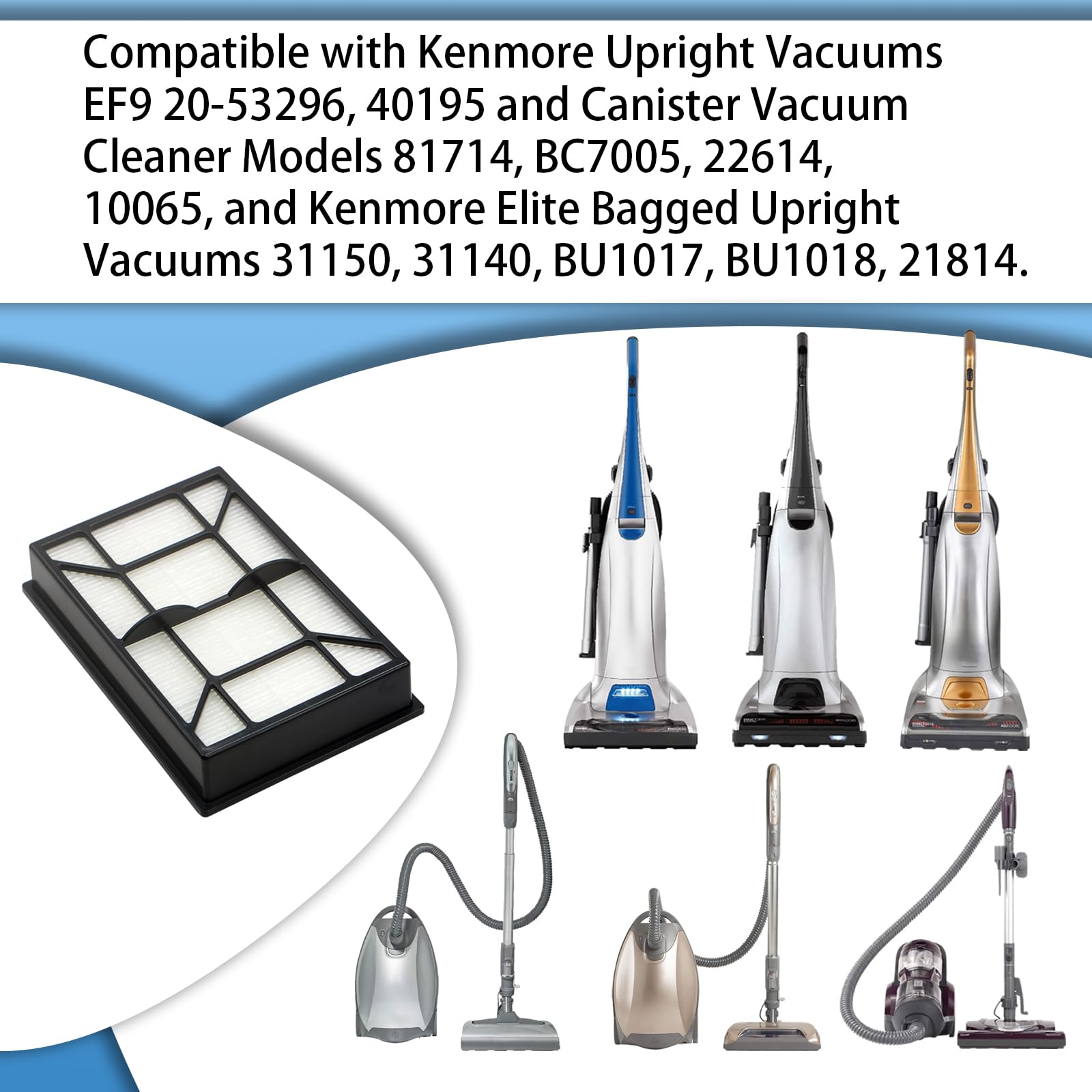Aolleteau 3 Pack EF-9 HEPA Filters Compatible with Kenmore Upright Vacuums EF9 20-53296, 40195 and Canister 81714, 22614, Fits Kenmore Elite 31150, 31140, BU1018, BU1018, 21814