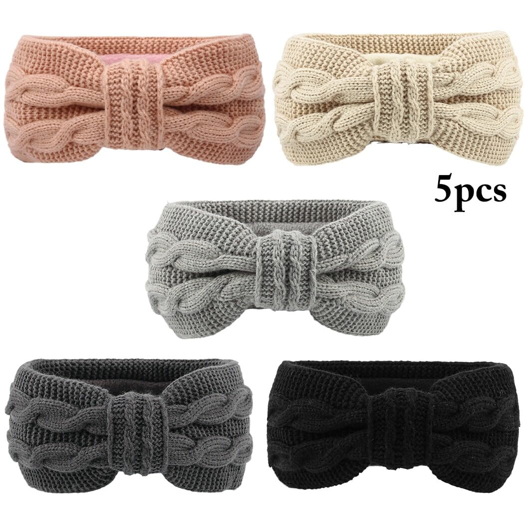 5 diademas elásticas de punto con lazo, para invierno, para mujer