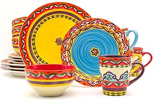 Euro Ceramica Galicia Collection Andalusian-Inspired Multicolor Dinner Set