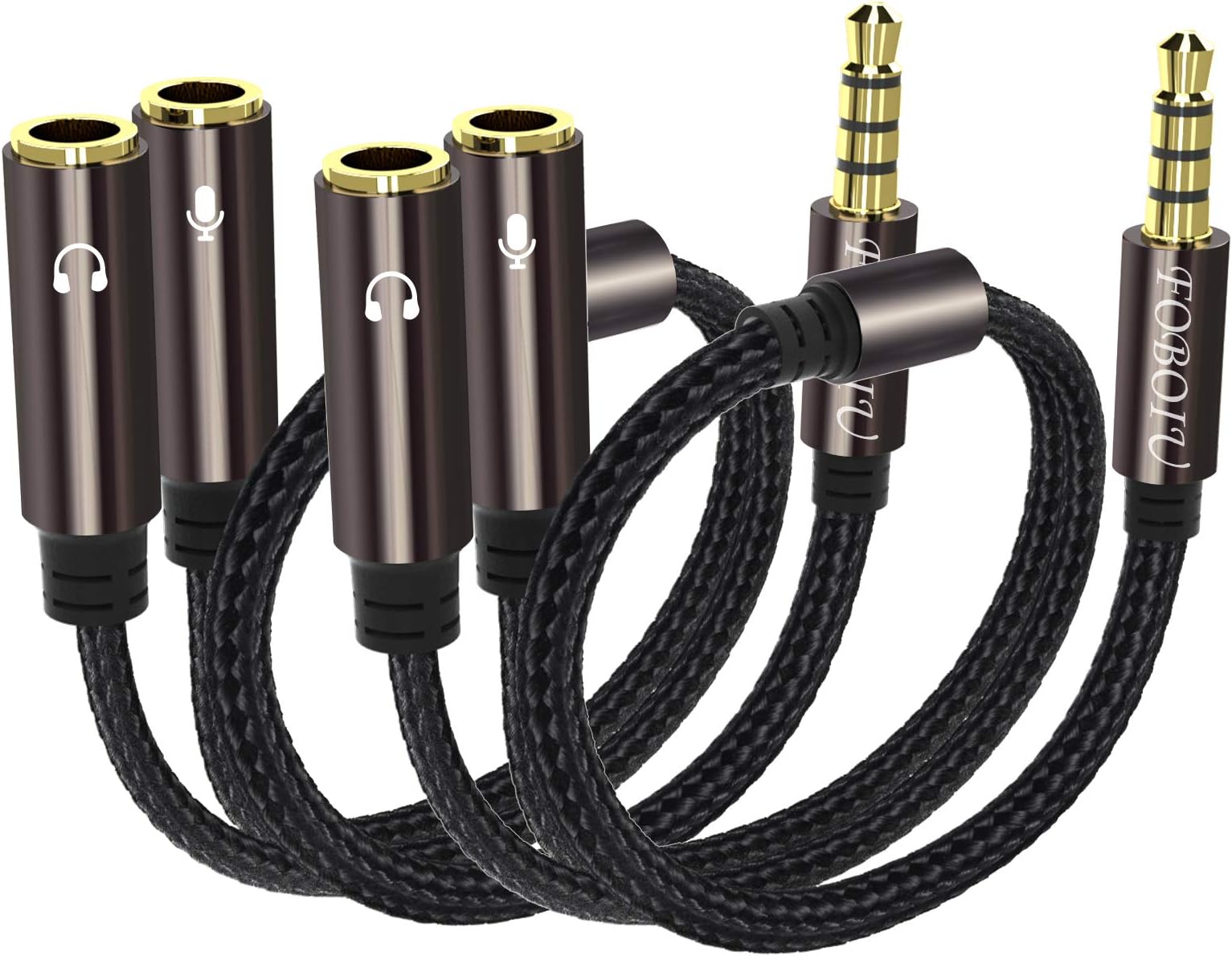 2 Pack Audio Splitter Mic and Headphone, Headset Splitter Female to 2 Dual Male Microphone Audio Stereo Jack, 3.5mm Splitter for Xbox One, Laptop, PC Gaming Headset, Speaker Adapter