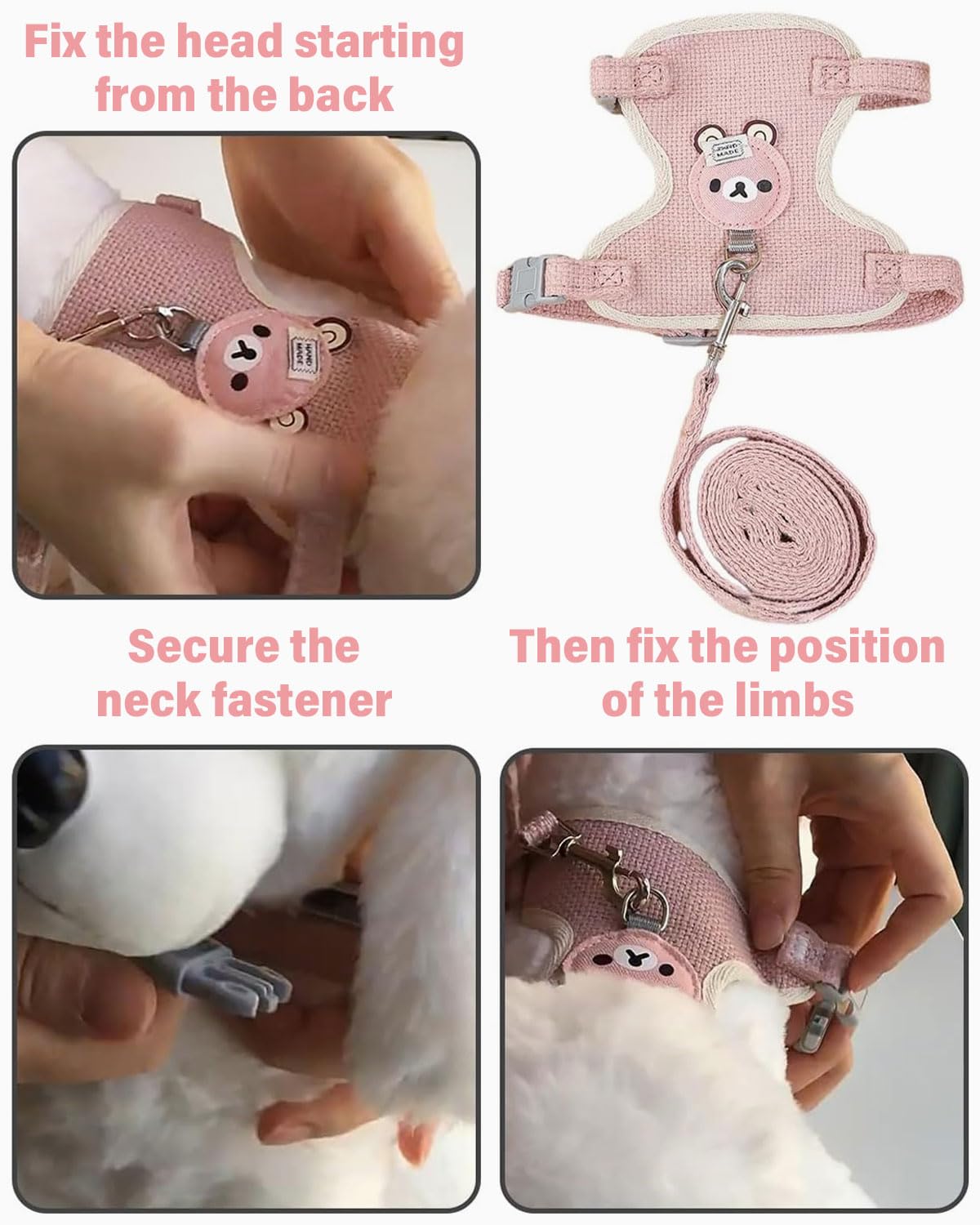 laisse pour lapin accessoires,1pcs Harnais pour petits animaux,harnais pour lapin,colliers et laisses pour Petits Animaux Compagnie,Chat,Hamster,Chiot,petits animaux,réglable,respirant(S)