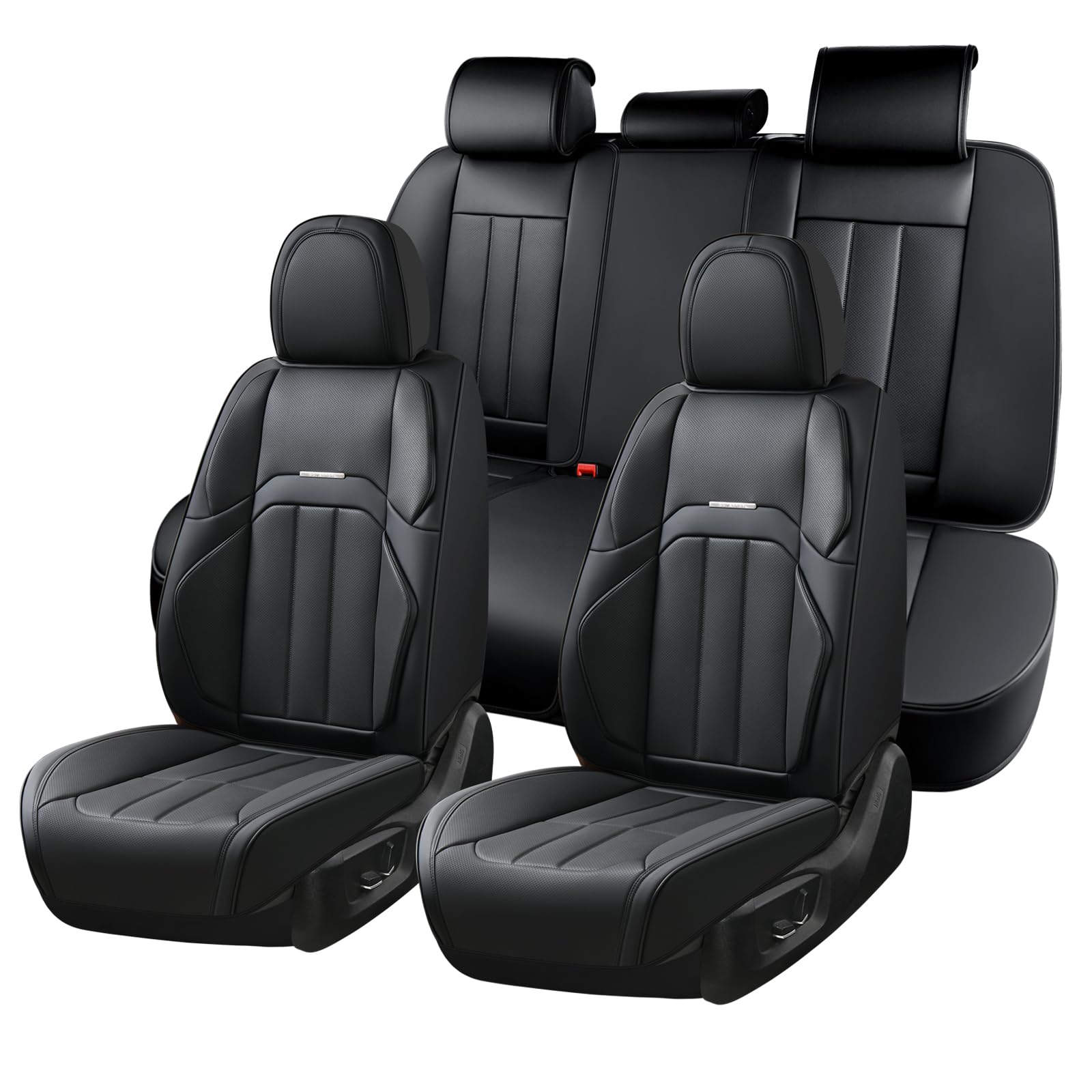 Coverado Car Seat Cover, Cover for Cars Full Seat, Premium Leather, Universal Fit Waterproof Seat Protectors, Car Seat Cushion Non-Slip for Most Cars-Black