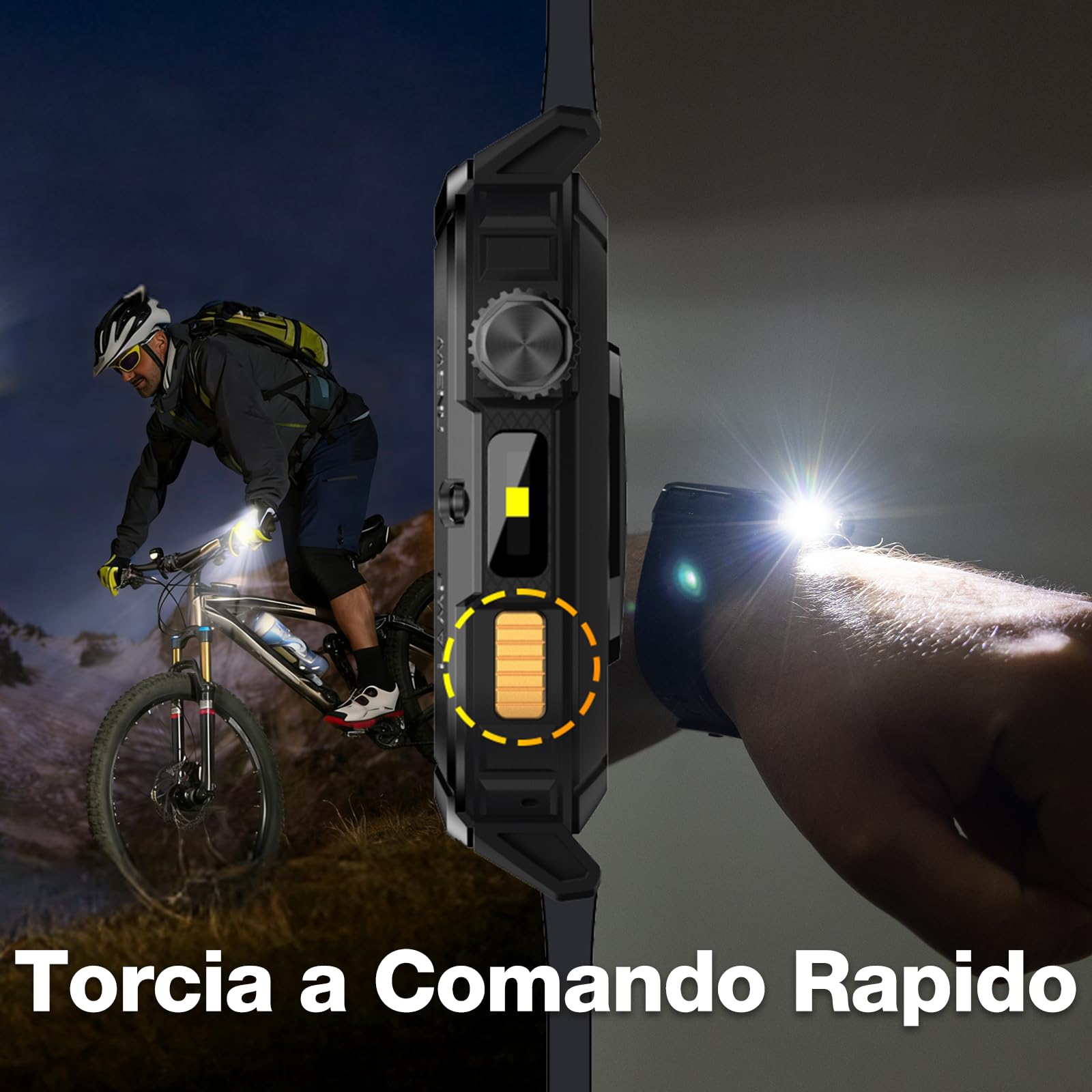AGM Legion 3 Orologio Rugged AMOLED 1,95", IP68, Torcia, Android iOS | IP68/5ATM/810H, 500mAh, BT 6.0, 600nit, 60Hz, Android 9+ iOS 11+