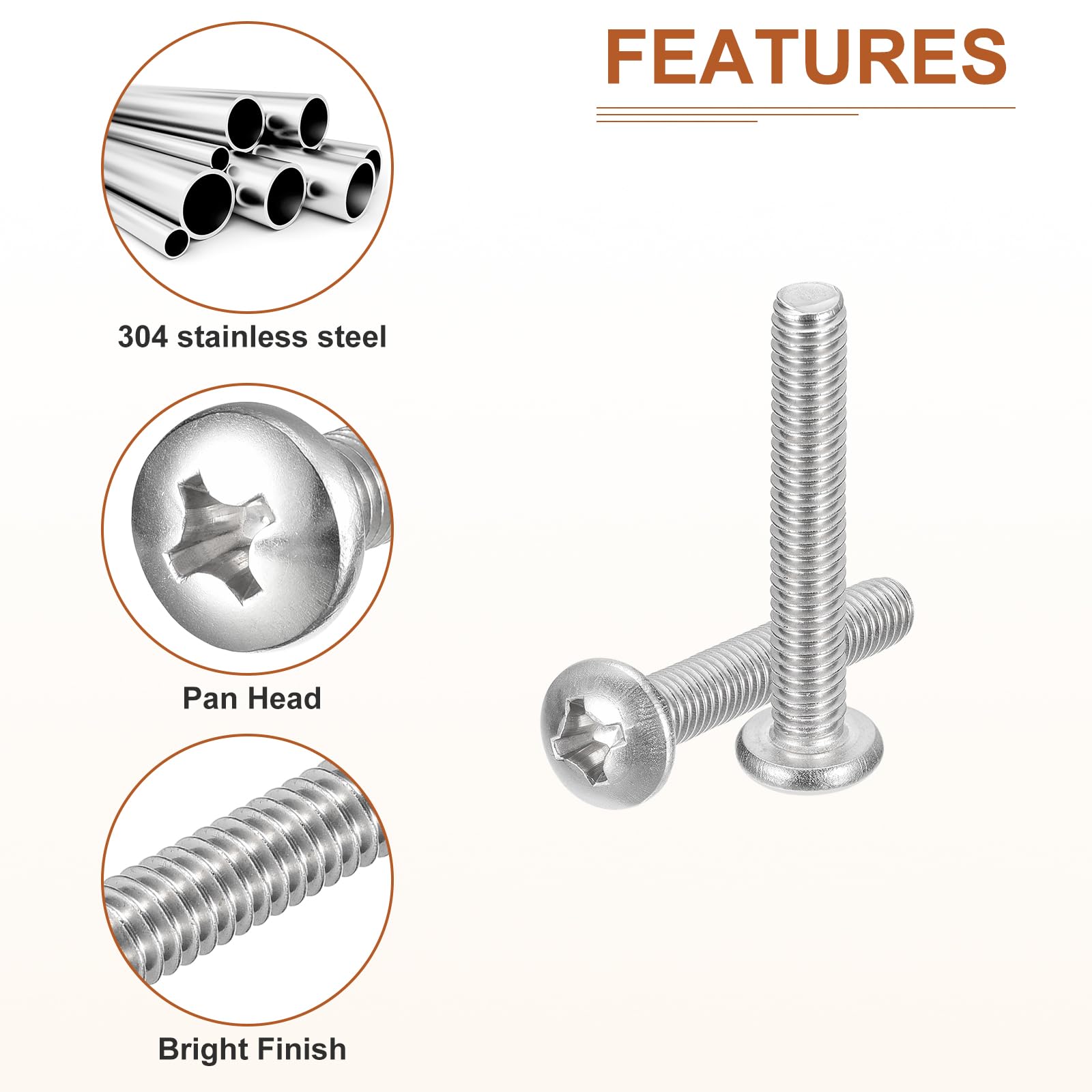 DTGN 5/16-18x2" Pan Head Machine Screws, 15Pcs 304 Stainless Steel, Phillips Drive, UNC Full Thread, Bright Finish, Screws Bolts Kit - Image 4