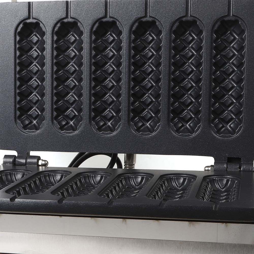Gofrera profesional de acero inoxidable, 6 unidades, para gofres, con mango, con temporizador, 220 V, 1500 W