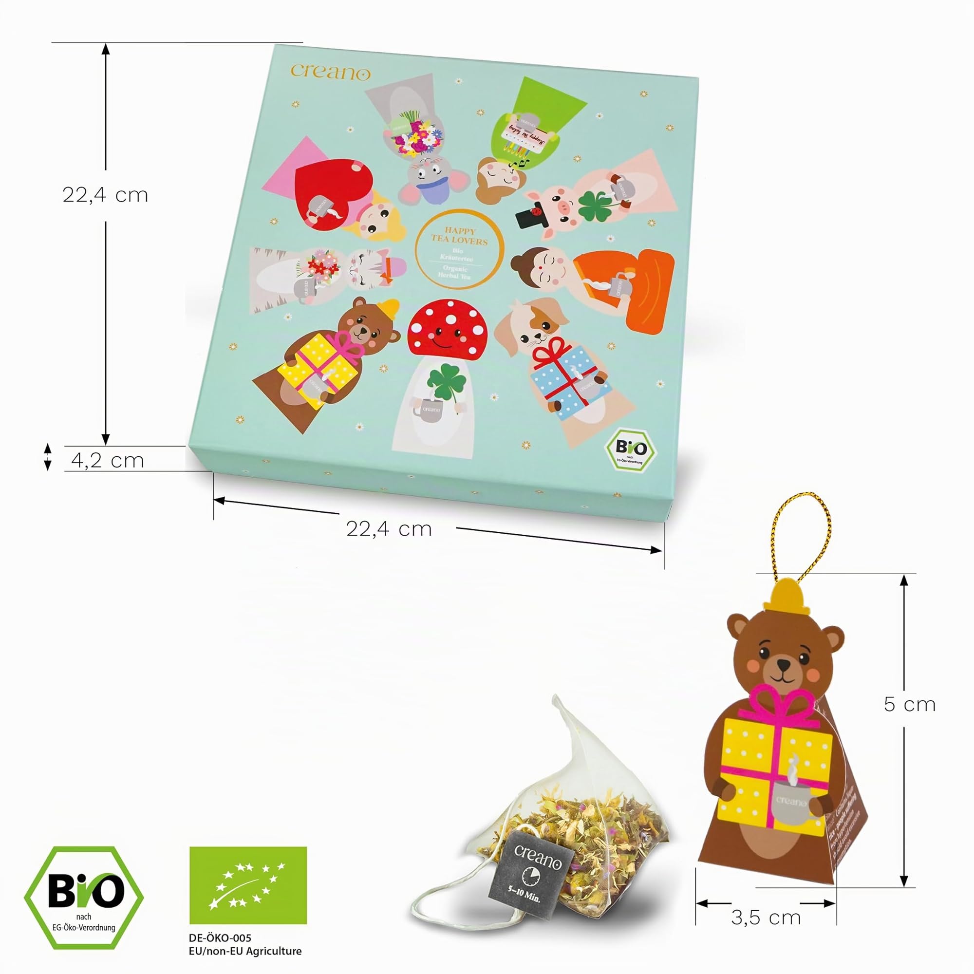 Creano Set de Regalo de Té Bio con 9 Figuras Adorables de Infusión para Amantes del Té