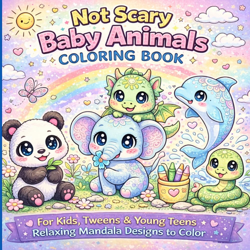 Not Scary Baby Animals Coloring Book: For Kids, Tweens & Young Teens. Relaxing Mandala Designs to Color