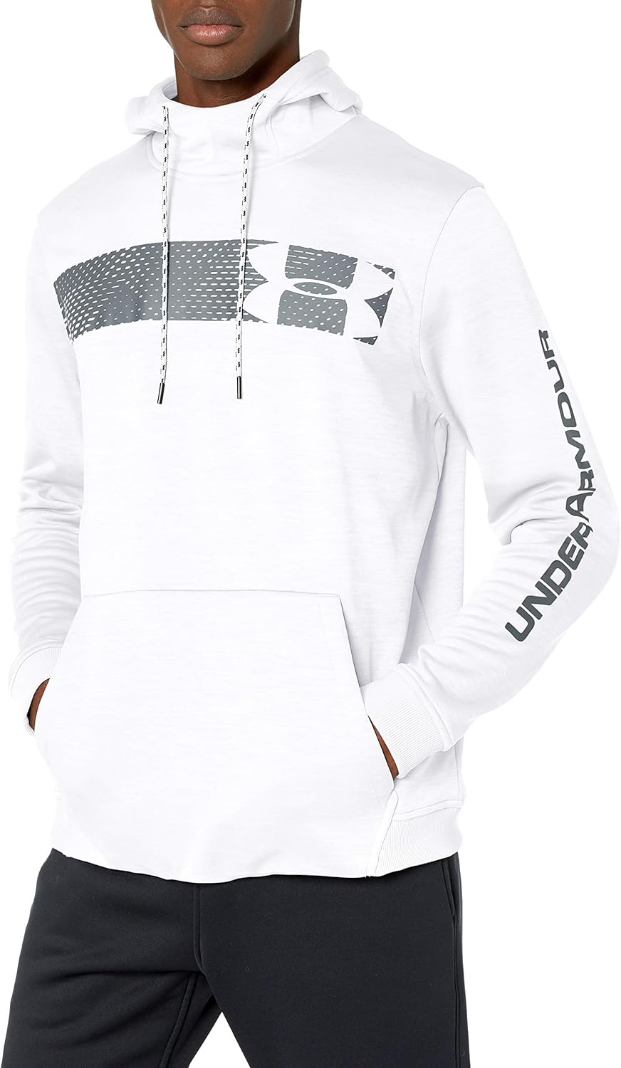 Under Armour Armour Fleece Pullover Hoodie bar Logo Graphic, White//Pitch Gray, Large
