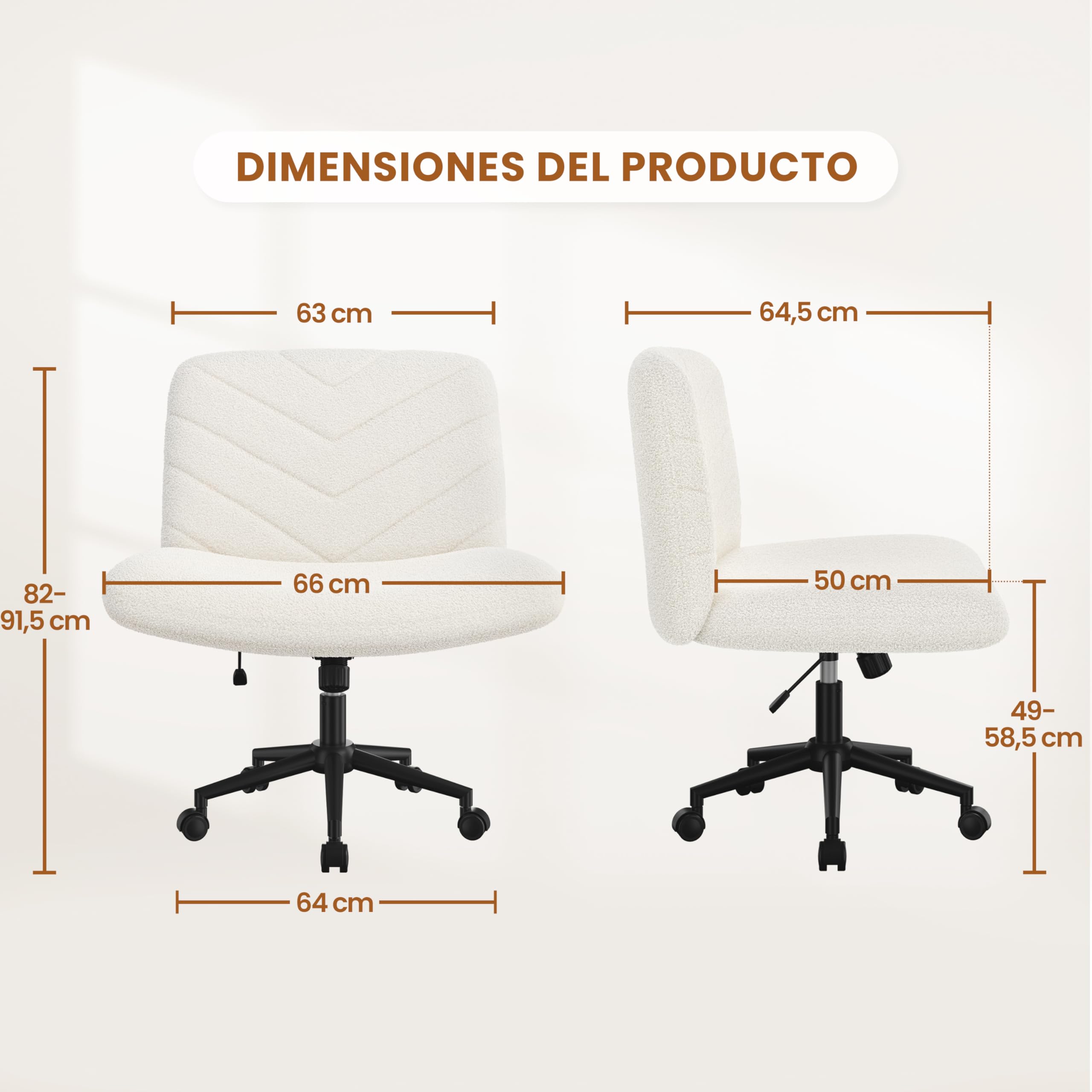 Yaheetech Silla de Oficina con Reudas, Silla Piernas Cruzadas con Función Mecedora, Ancha Sila de Escritorio para Juegos, Silla de Maquillaje sin Brazos para Casa, Marfil