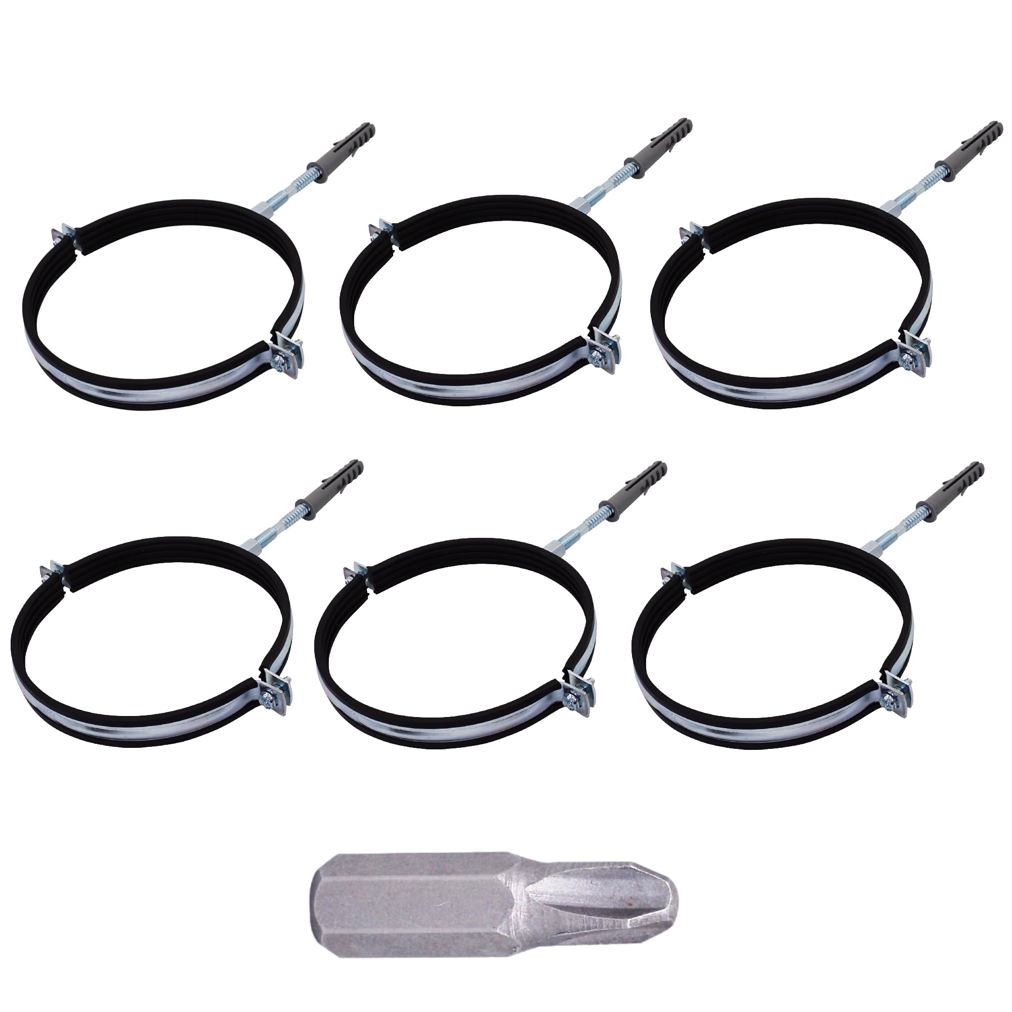 SKIR'CO (6 piezas) Soportes de tubería con forro de goma para tubos de 100 mm, soportes de tubería para montaje en pared y techo, abrazaderas de tubería