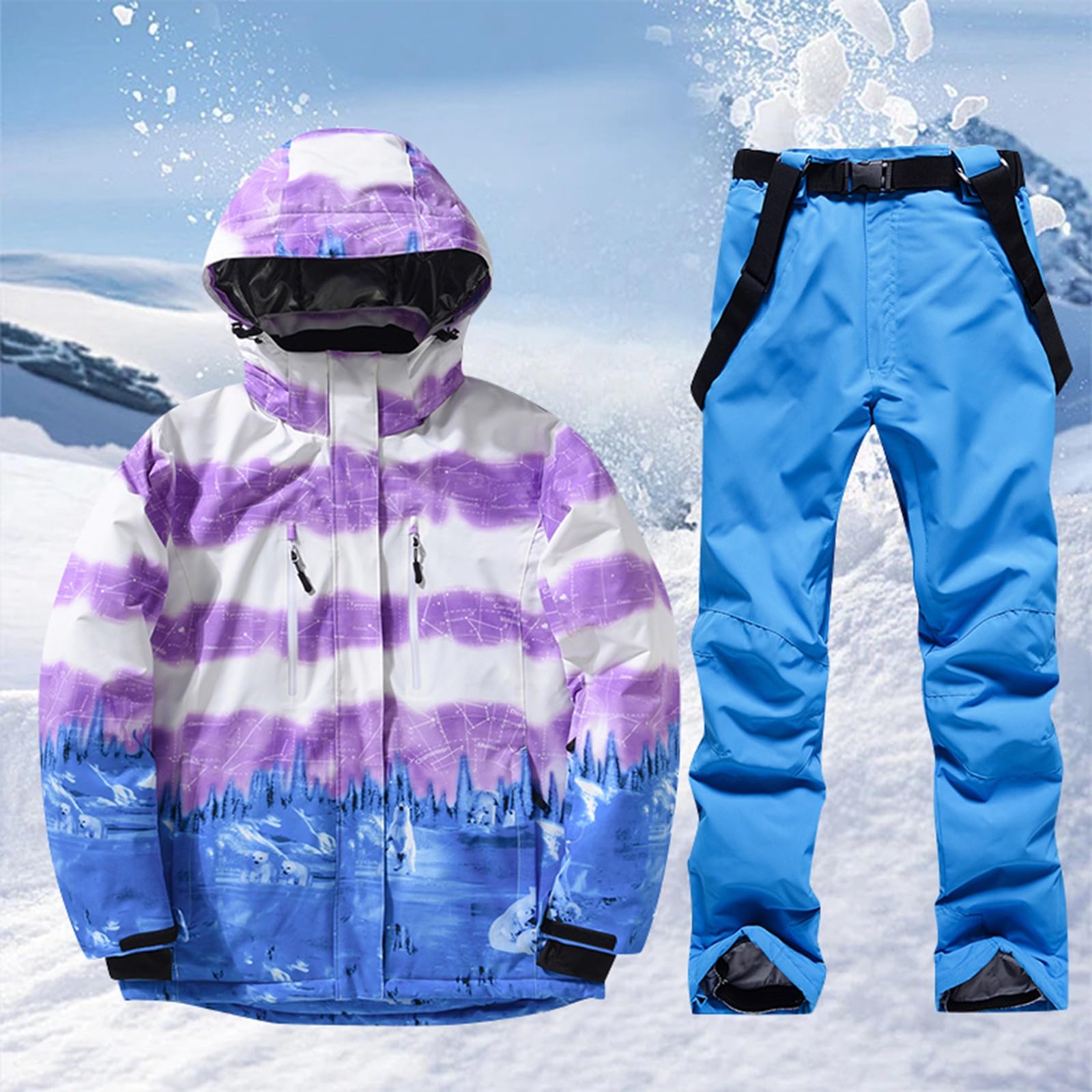 Sunnyuk Tuta da Neve Uomo Salopette Curvy Elegante Completo Intera da Snowboard Tuta da Neve da Sci Taglie Forti Montagna Termico Impermeabili