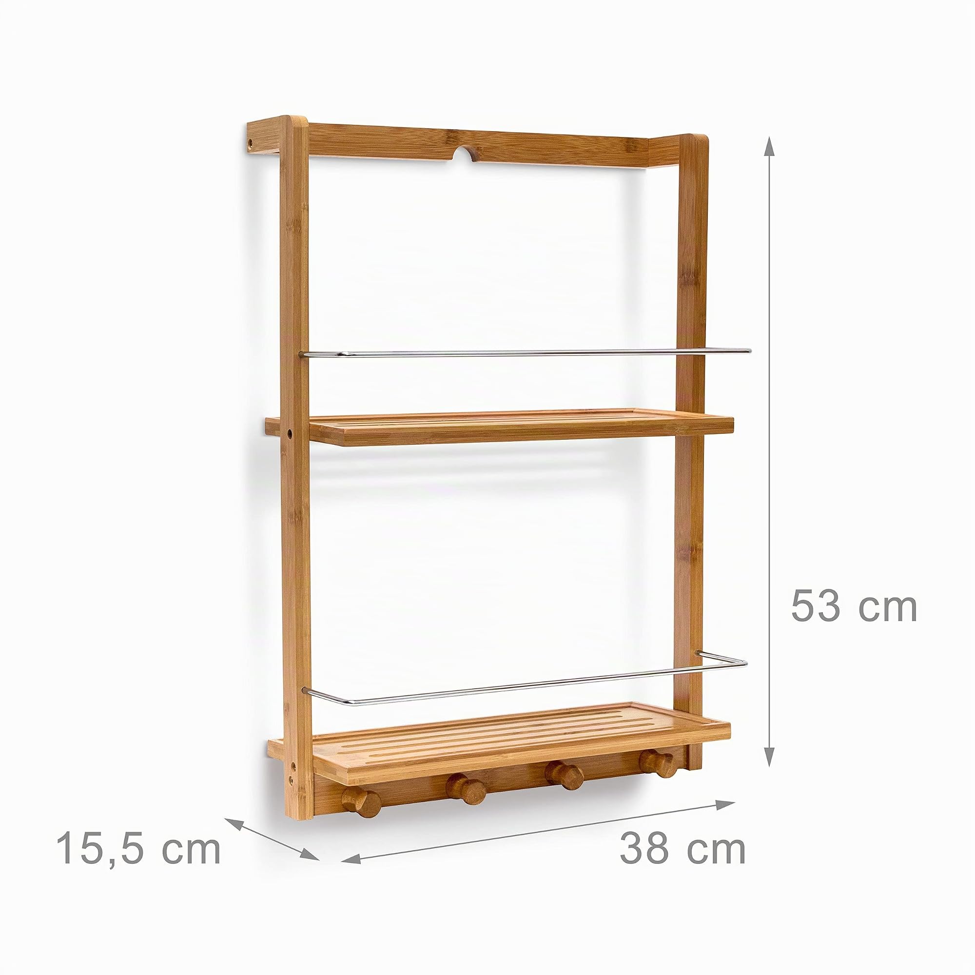 Relaxdays – Estante Colgante de bambú con 2 estantes de Acero de Resistente a la Humedad de la Ducha, 53x38x15.5 cm