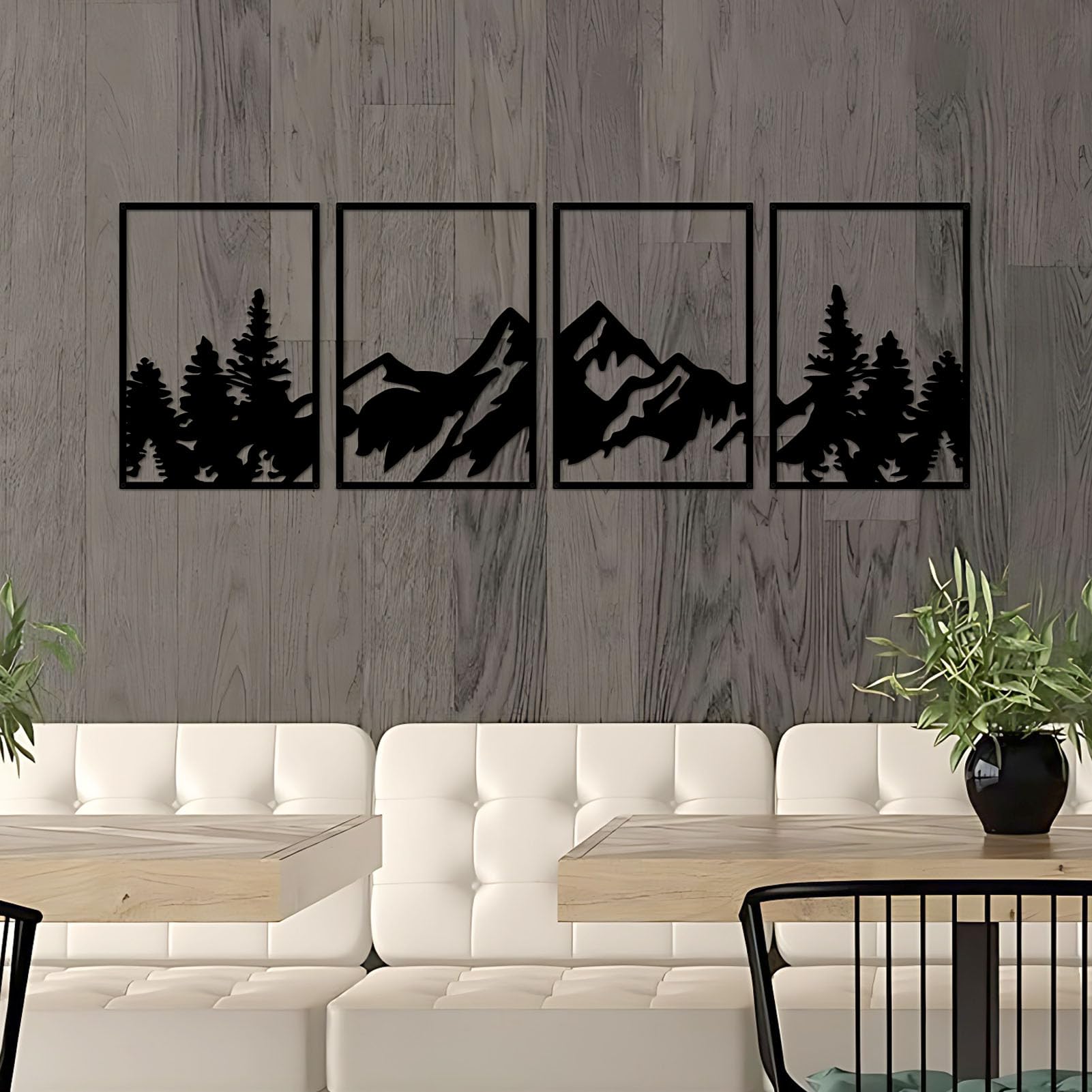 OUR NEST Set di 3 arte da parete astratta in metallo con montagna