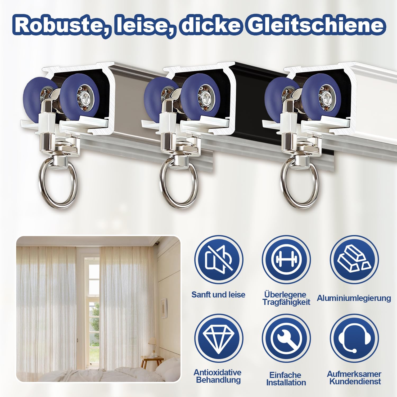 Rail de rideau en aluminium pour rideaux, 4 m avec roulettes silencieuses, système de rail de rideau de montage au plafond ou au mur, pour chambre à coucher, camping-car, douche, bureau, blanc