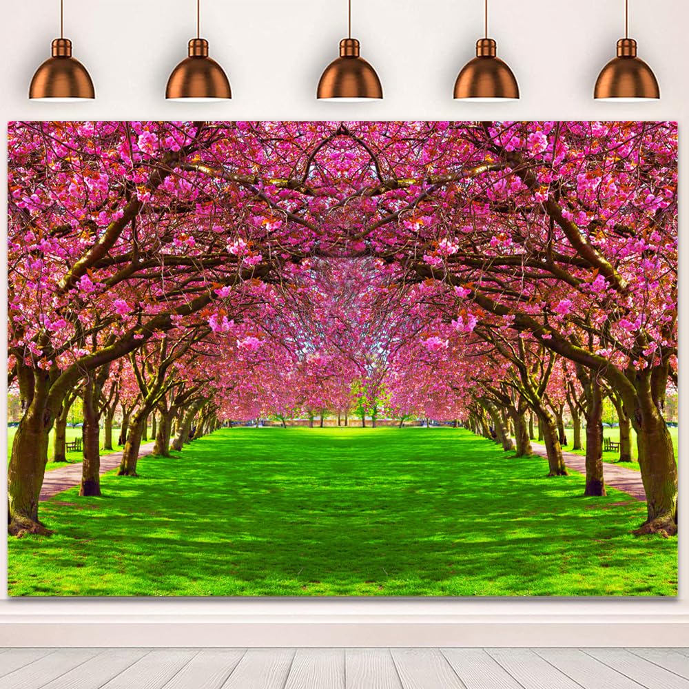 Cherry Blossom Boulevard Backdrop for Photography Park Nature Scenic Wedding Photography Backgrounds Photo Shoot Decor Props Photo Shoot (10x6ft)