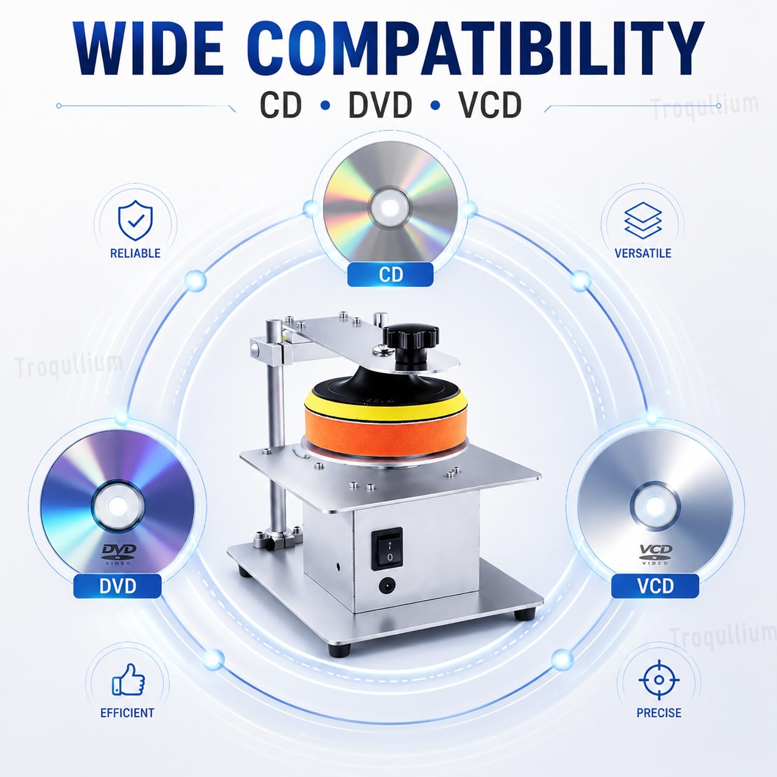 Máquina pulidora de discos, limpiador semiautomático de reparación de DVD y CD, formatos de disco óptico comunes