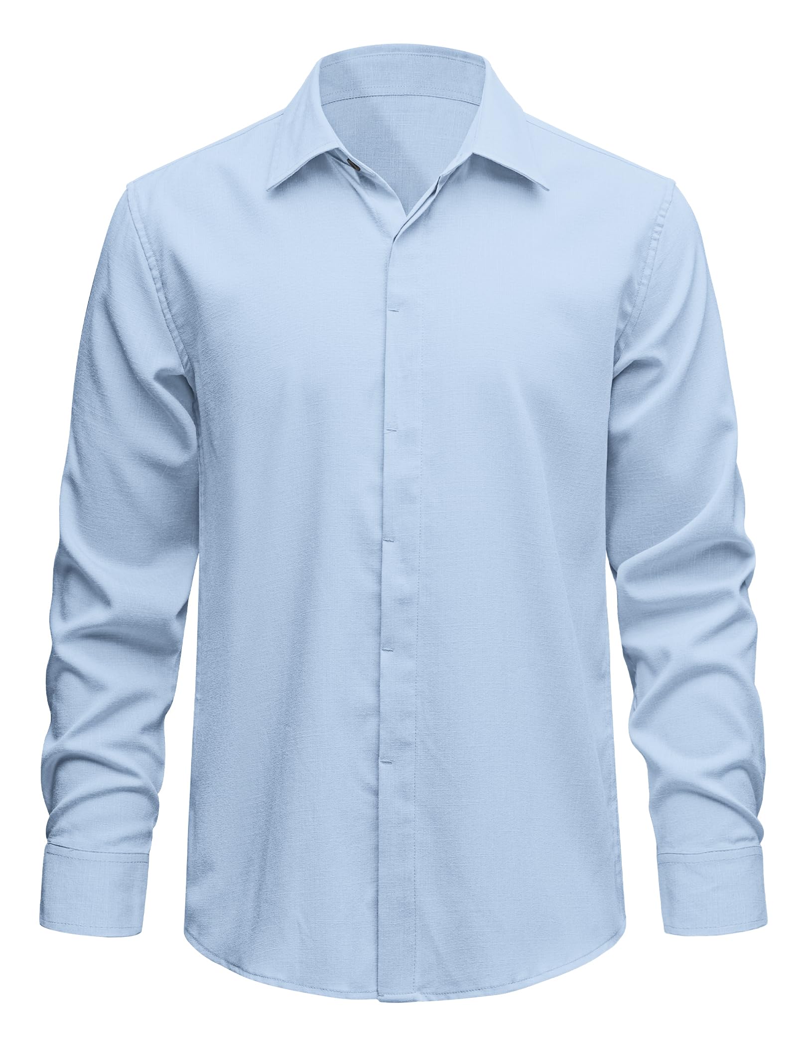 TARAINYA Camicia Uomo Lino Manica Lunga Estiva Regular Fit con Bottoni Nascosti