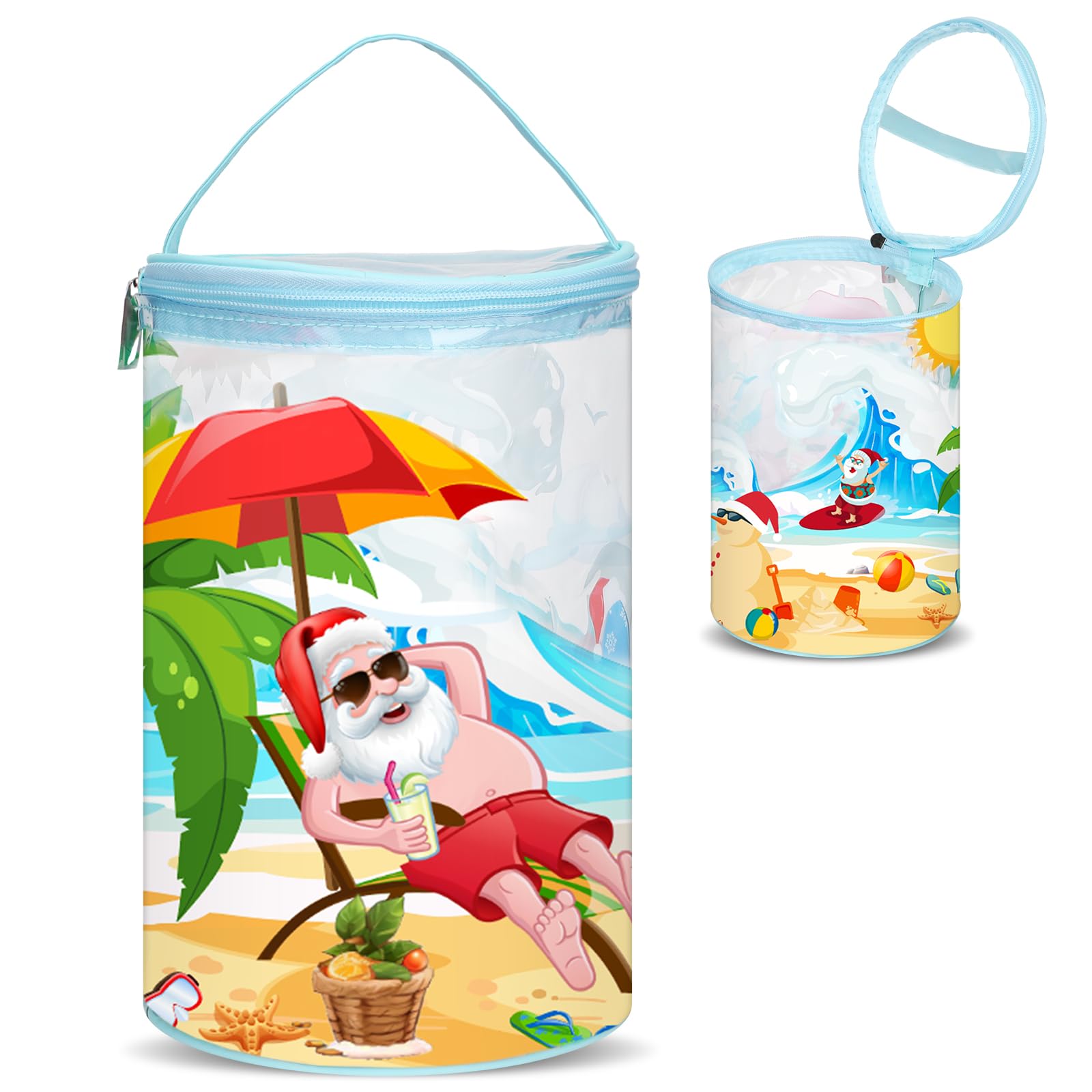 SanwutaChristmas in July Gift Beach Santa Bag Clear Lotion Toiletry Bag Cosmetic Makeup Pouch Waterproof Travel Purse with Handle Zipper Survival Organizer for Summer Pool Party Gift