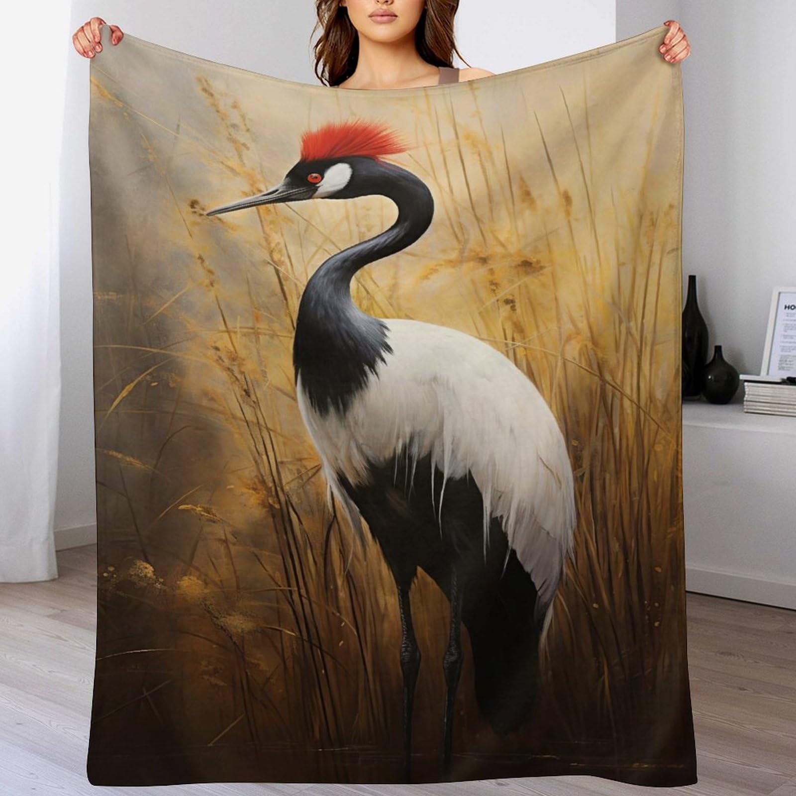 Couverture flannel grue 3D 150x200cm douce et chaude sans boulocher