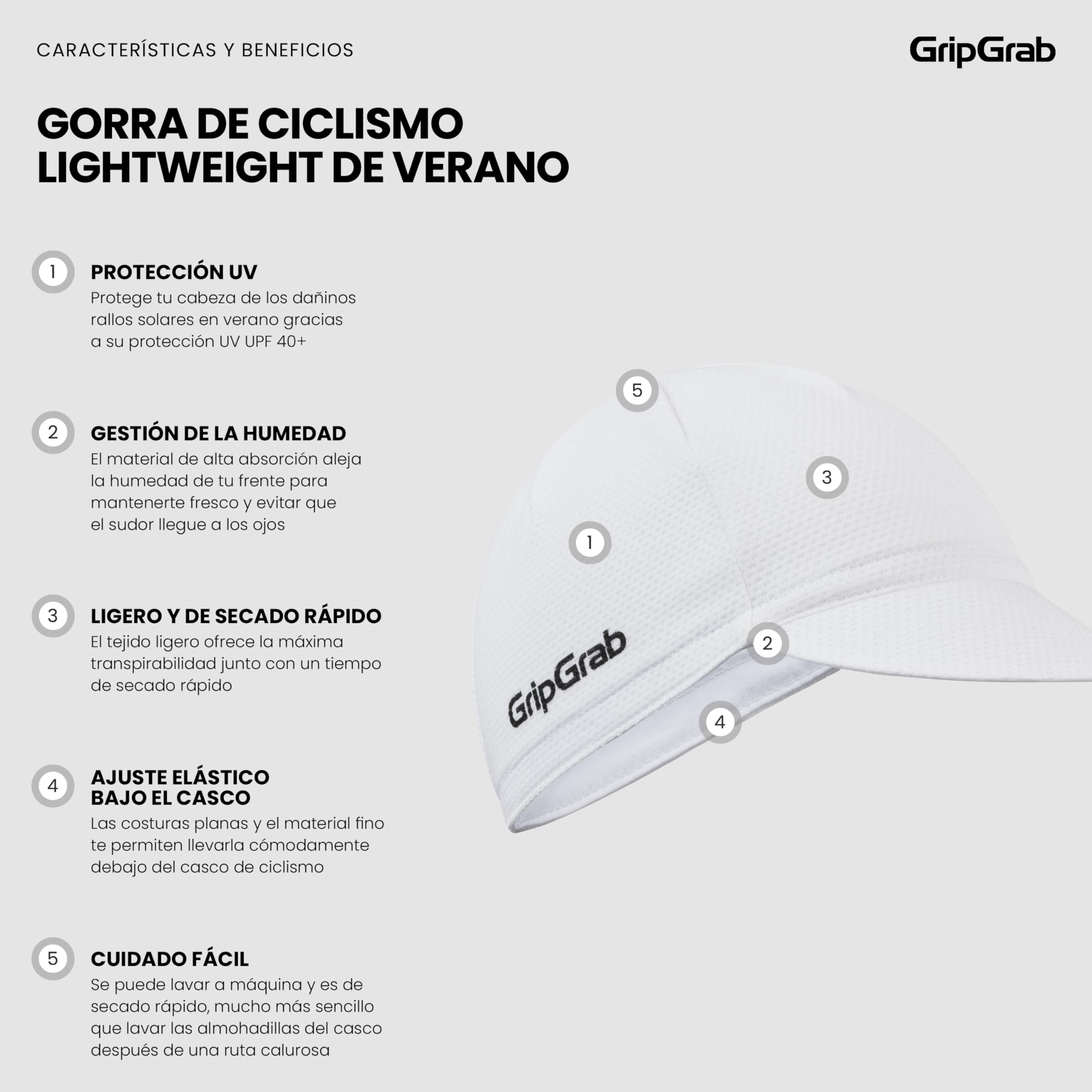 GripGrab Gorra Ciclismo Lightweight con Visera Sotocasco Ciclismo Verano Bicicleta Carretera Protección UV Transpirable