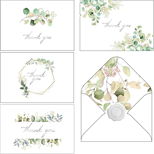 Paquete de 48 tarjetas de agradecimiento con sobres y calcomanías, diseño de estilo plateado de 6 x 4 pulgadas, notas en blanco para compromiso,