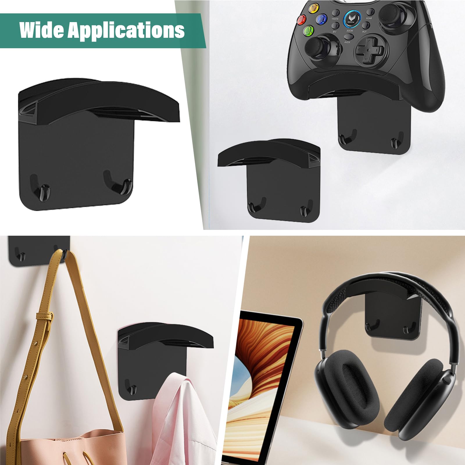 Support Adhésif Pour Casque - Collé Sous Bureau/mur - Universel (Beats, Sony, Bose...) - Charge 1kg, Sans Perçage