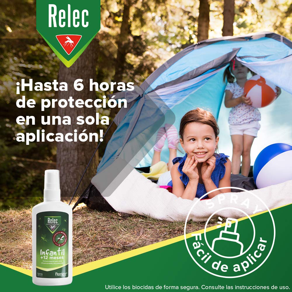Relec Infantil Spray Antimosquitos, Repelente de Mosquitos 100 ml (+6 Meses), Dermatológicamente Testado, Eficaz Contra El Mosquito Tigre, Protección contra Picaduras de Mosquitos en Zonas Templadas