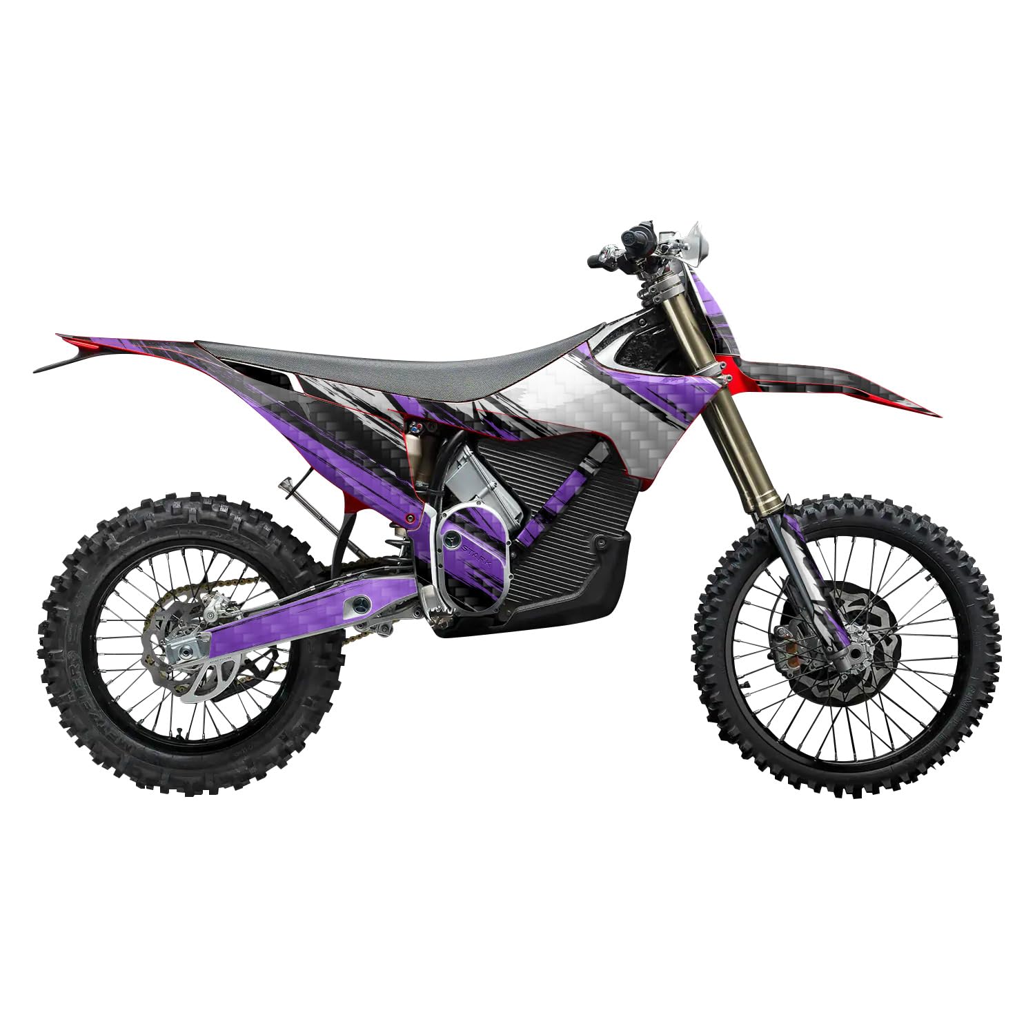 Carbon Fiber Stark Varg MX 2023-2025 Graphics Kit Wrap - Grunge Stripe Purple - Varg MX Skin - Premium 3M Vinyl Protective Wrap Decal Cover - Easy to Apply | Crafted in The USA by MightySkins