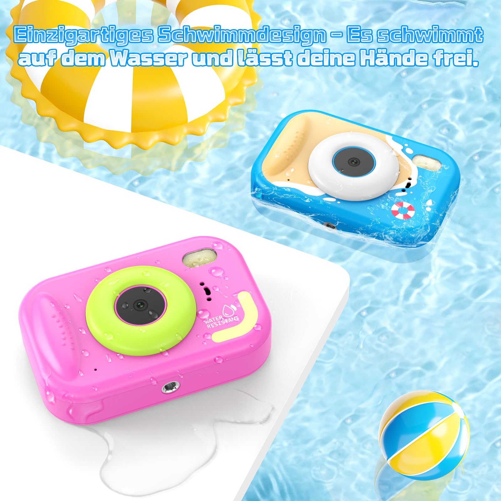 CHAKEYAKE Unterwasserkamera, IP67 wasserdichte Digitalkamera mit 32GB Karte, 1080P 10X Zoom Kinderkamera, Geschenk für Jungen und Mädchen 3–12 Jahre, Strand und Pool Spielzeug, Blau - 4