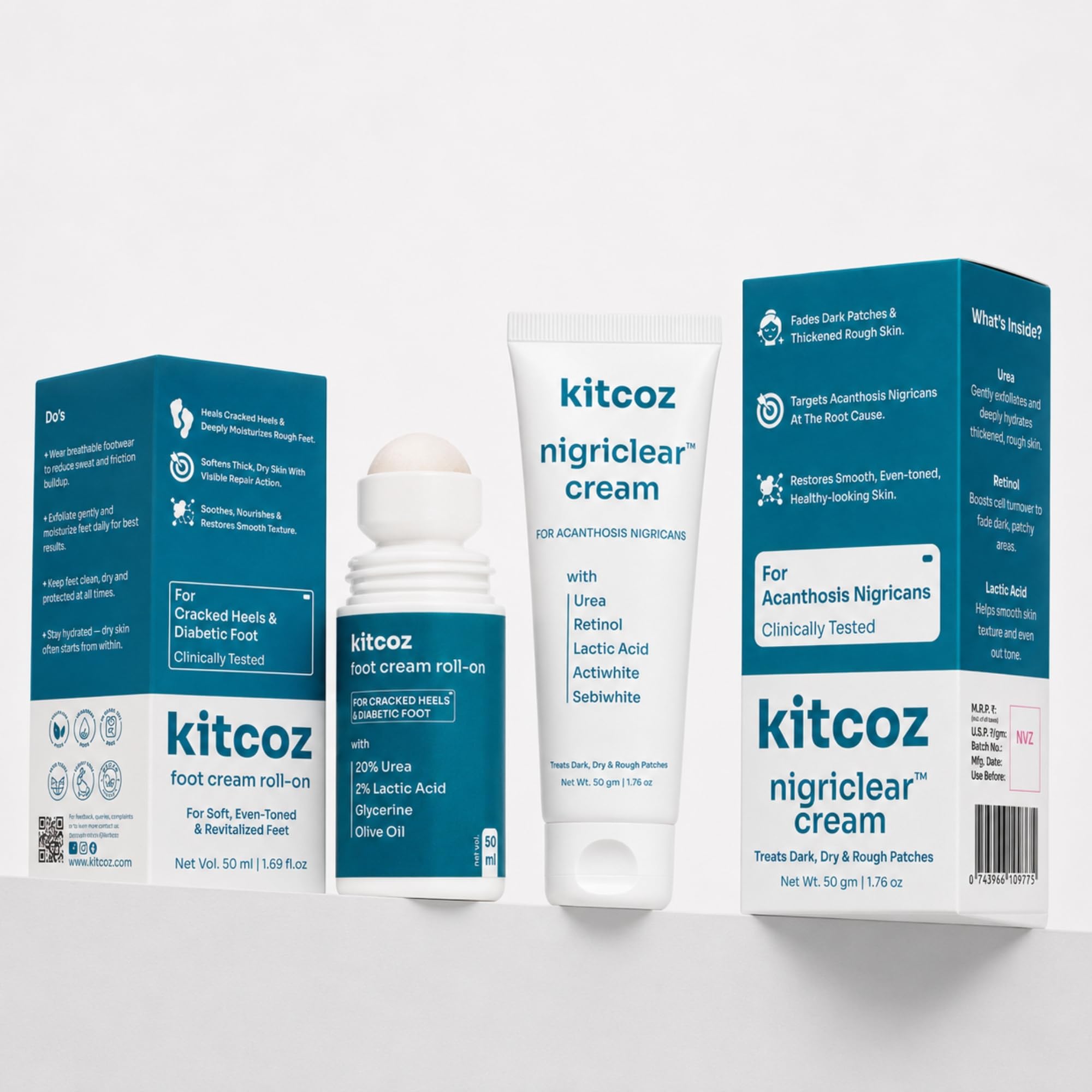 Kitcoz Skin Repair Kit | Thickened Skin Support, Foot Repair & Pigmentation Control | Nigriclear Cream (50g) & Foot Cream Roll On (50ml)-image-23