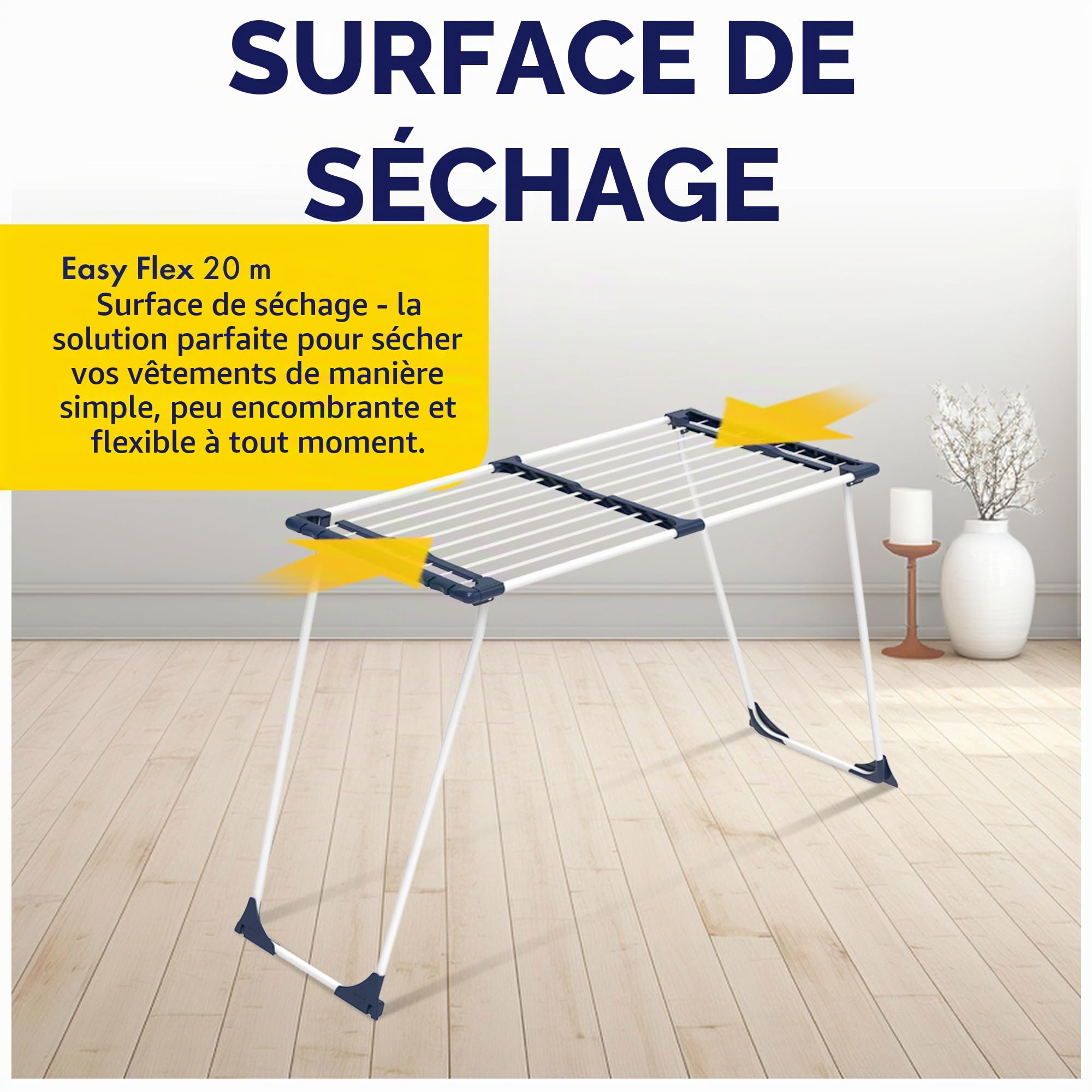 CasaSi® EasyFlex – Étendoir à linge extensible 20 m – extensible et peu encombrant – Étendoir à linge noir en acier allié pour vêtements et serviettes