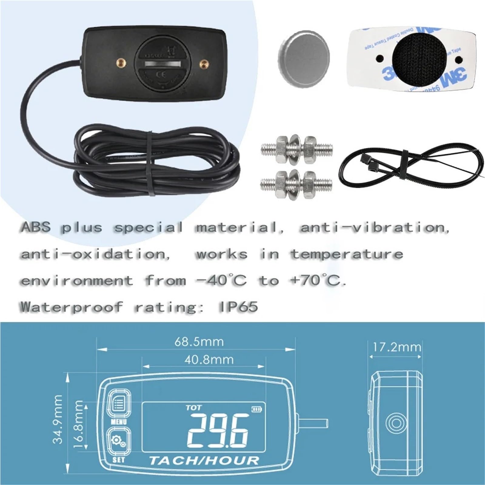 Tacómetro Digital, Medición De RPM, Tacómetro Motor Pequeño, Contador Horario Digital, Monitoreo Horas para Motocicleta, Motosierra, Avión Ultraligero,Pantalla LCD