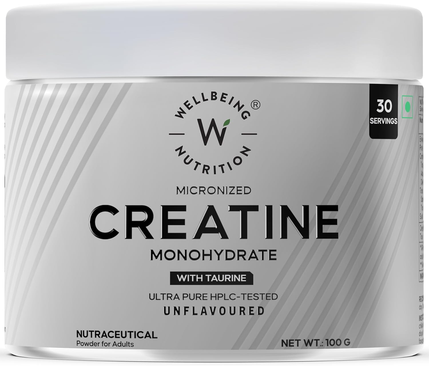 WELLBEING NUTRITION 100% Pure Micronised Creatine Powder Monohydrate Unflavoured |100g, 33 Servings | Tested for Purity | for Muscle Strength & Recovery, Muscle Growth & Cognition | for Men & Women