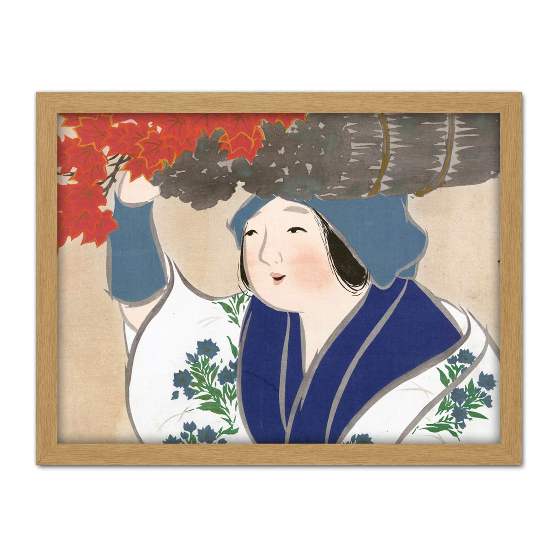 Artery8 Kamisaka Sekka Firewood Saleswoman Japanese Painting Artwork Framed Wall Art Print 18X24 Inch