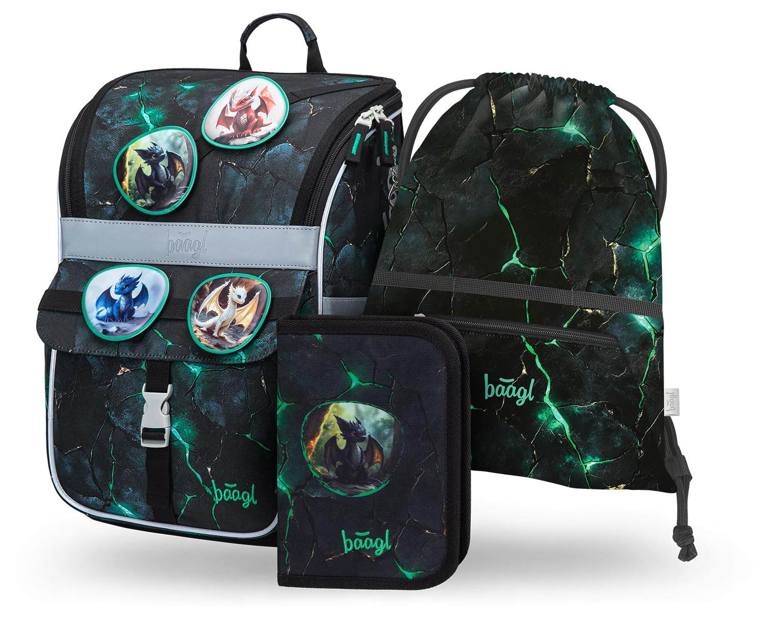 Baagl Zainetto per la scuola per ragazzi e ragazze, set da 3 pezzi, zaino per la scuola primaria con cintura sul petto, zaino ergonomico per la scuola