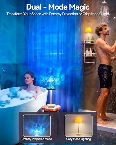 Miniatura 2 de Lámpara de ducha recargable impermeable para ducha interior, lámpara de baño, lámpara de cambio de color, proyector de ondas oceánicas, luz a prueba
