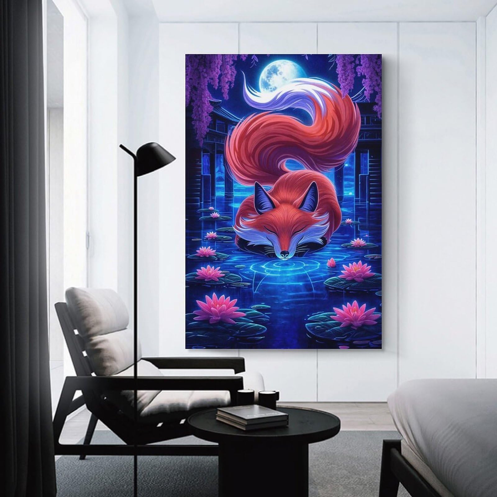 Junmoney Lotus Fox Decorative Wall Artwork 24x36inch(60x90cm), for Corridors, Hallways Or Apartment Entries, Home Artwork for First Impressions