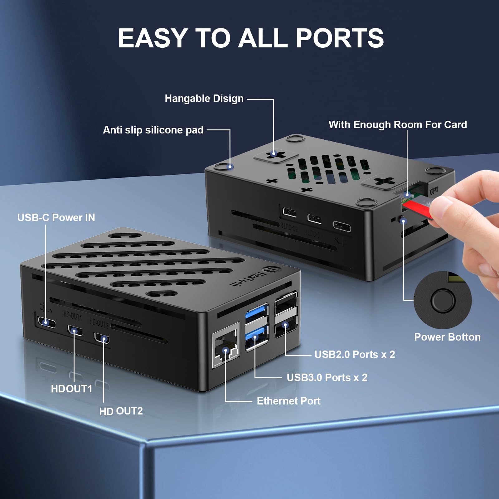 RasTech Kit pour Raspberry Pi 5 8 Go avec bloc d'alimentation GaN 27 W 5,1 V 5 A USB-C, refroidisseur actif, kit de carte Reders 32 Go, câble de sortie Micro HD 4K, boîtier Pi 5 8 Go et manuel