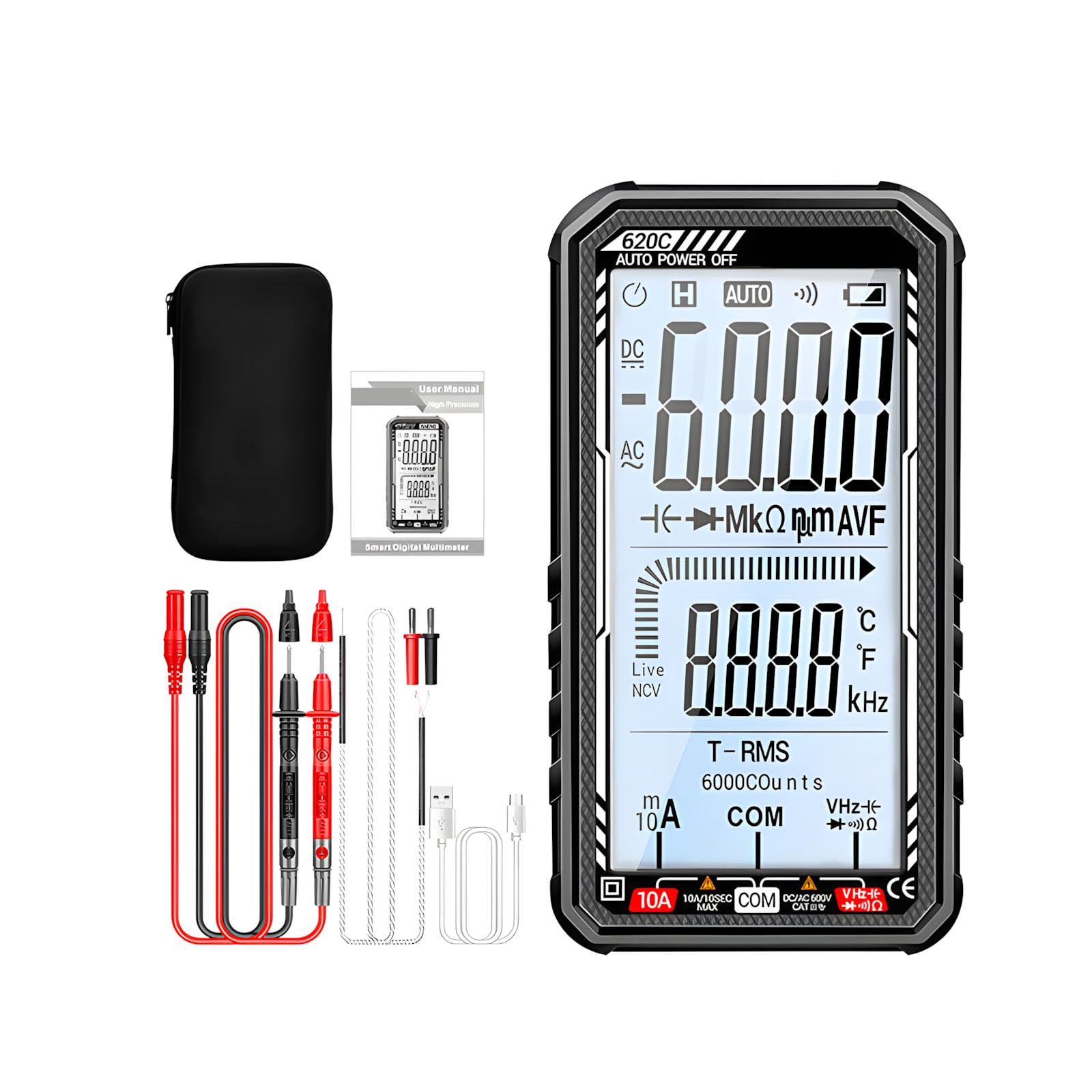 Advanced Multimeter Not Reach Potential Detecting Multiple Testing Functions Detailed LCD Display Digital Multimeter with USB Rechargeable