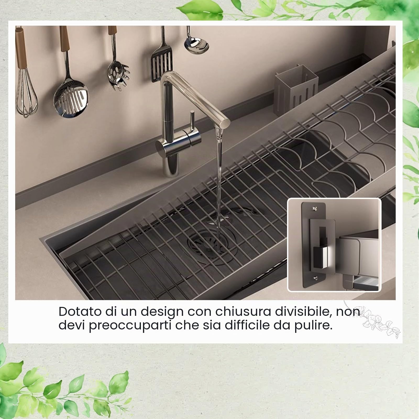 Ampio scolapiatti da posizionare sopra il lavello, salvaspazio, da fissare alla parete della cucina, versatile scaffale portaoggetti per cucina e sala da pranzo(2 pc,60cm/23.6in)