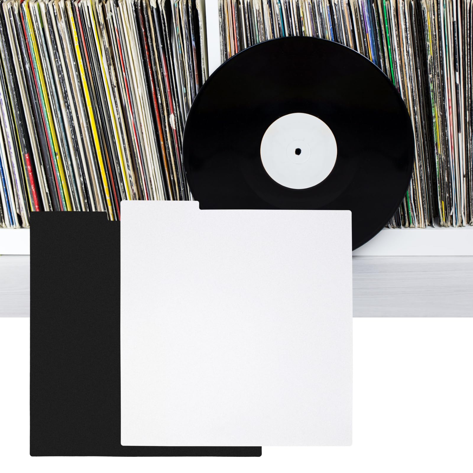 30 divisores de discos de vinilo, accesorios de discos de vinilo de 12.5 x 13.5 pulgadas con 2 hojas de calcomanías blancas de la A a la Z, separadores organizadores de archivos de CD y DVD