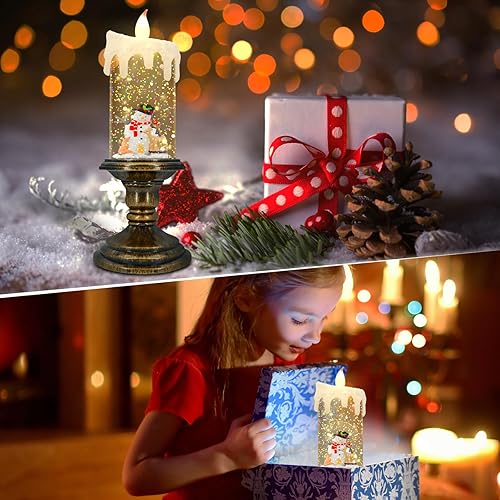 Miniatura 5 de Velas de Navidad sin llama, velas parpadeantes sin llama con temporizador, velas LED que funcionan con pilas, luz de vela de globo de nieve para
