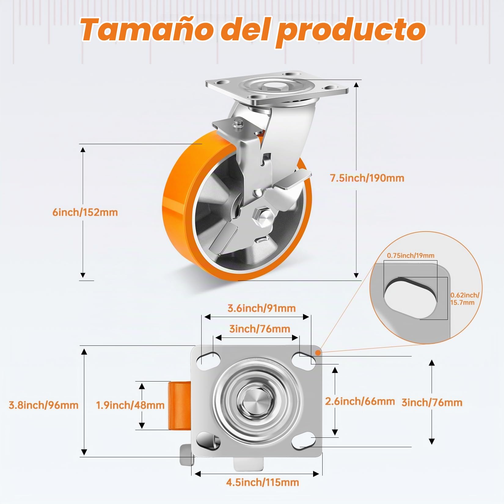 W B D WEIBIDA 150mm Ruedas para Muebles con Freno, Carga de 2300KG, Ruedas Pesados con Núcleo de Aluminio, Ruedas Giratorias Industriales de Poliuretano Duradera, para Banco de Trabajo, Juego de 4