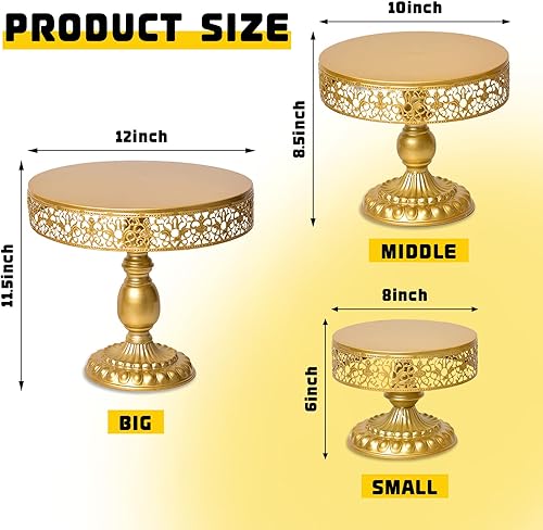 Miniatura 6 de 3 paquetes de soporte redondo dorado para tartas, juego de mesa de postre, plato de pastelería para cupcakes de frutas de caramelo para bodas,