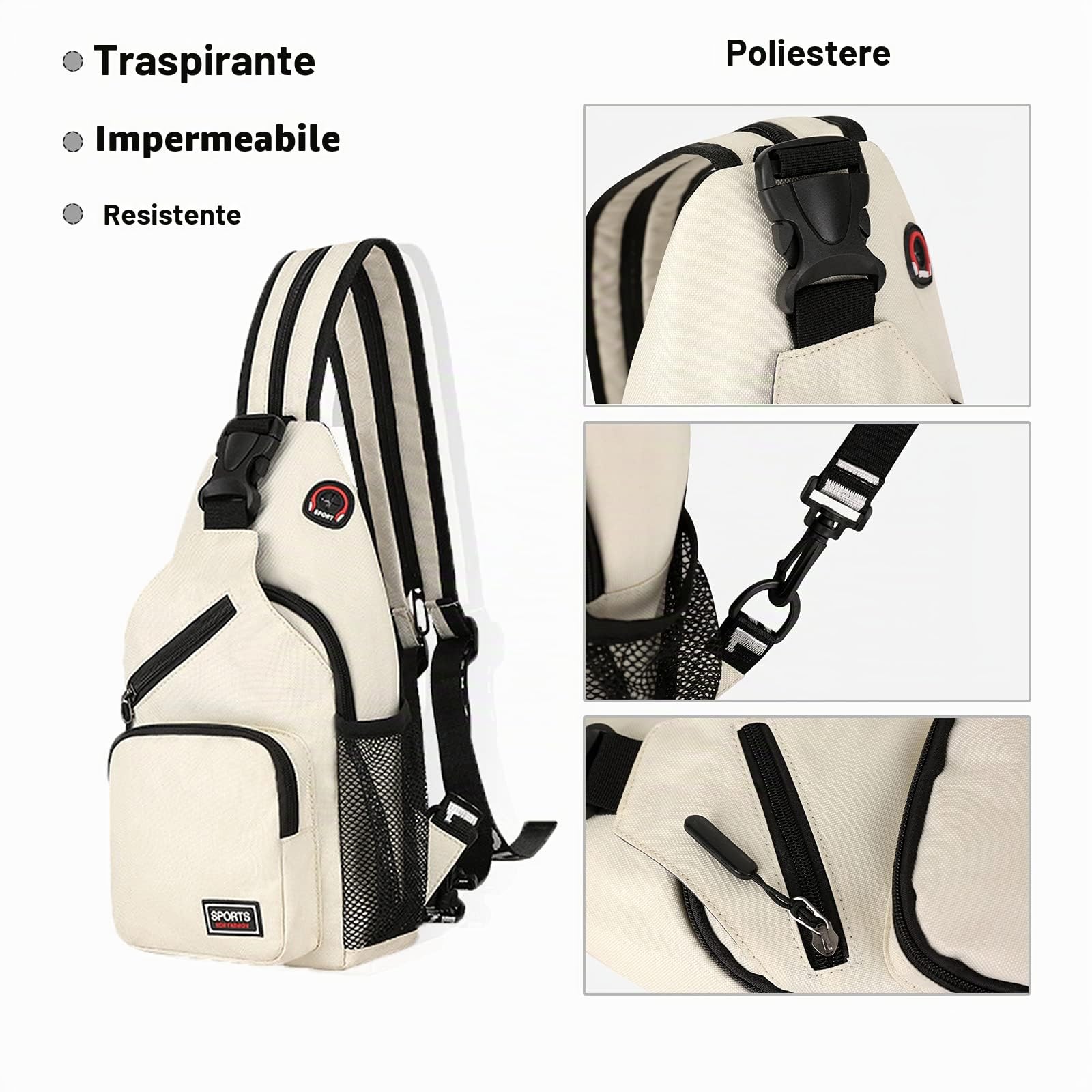 FANDARE Borsa a tracolla da donna con foro per cuffie, borsa a tracolla per ragazza, borsa a tracolla per escursionismo, ciclismo, campeggio, poliestere durevole