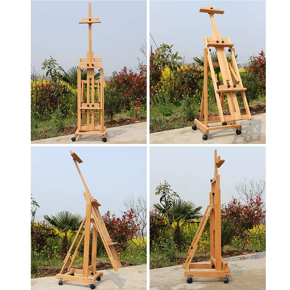 Caballete Grande para Artistas para Estudio de Pintura Marco en H Madera de Haya con 4 Ruedas Soporte de exhibición móvil portátil Exposición de Arte de pie y acostado
