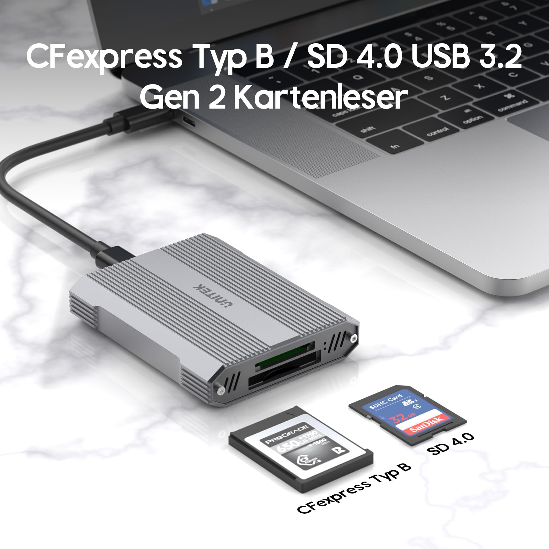 CFexpress Typ B Kartenleser, SD4.0 USB 3.2 Gen 2 10 Gbps, Tragbarer Adapter | Mit Zwei Steckplätzen für Speicherkarten, Unterstützung Android/Windows/Mac/Linux