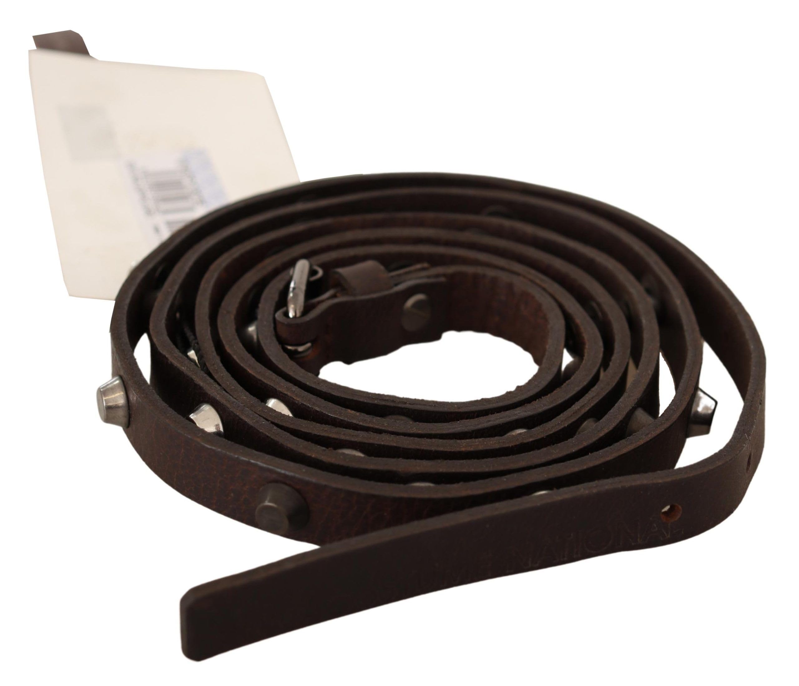 CoSTUME NATIONAL Chic Brown Leather Fashion Belt with Silver Womens Buckle