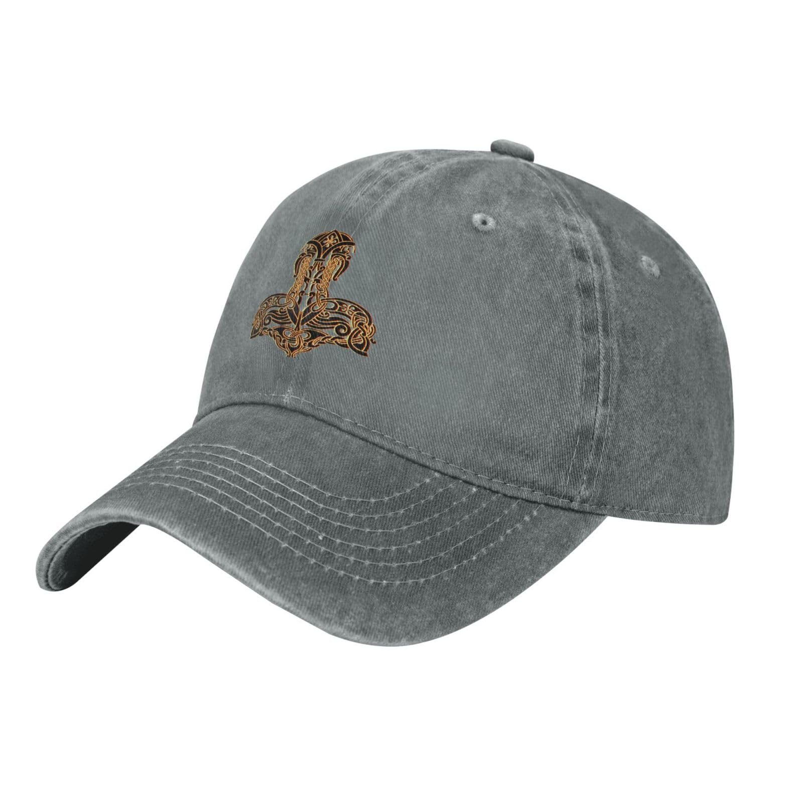 Kwqdozf Unisex Gray Viking Hammer Norse Vintage Baseball Cap Adjustable Cowboy Hat Outdoor Travel Casual