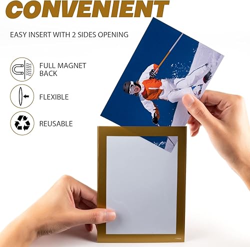 Miniatura 5 de STTMGN Portarretratos magnéticos (4 x 6 pulgadas, paquete de 10 unidades) con borde dorado, bolsillos para marcos de fotos magnéticossoporte para